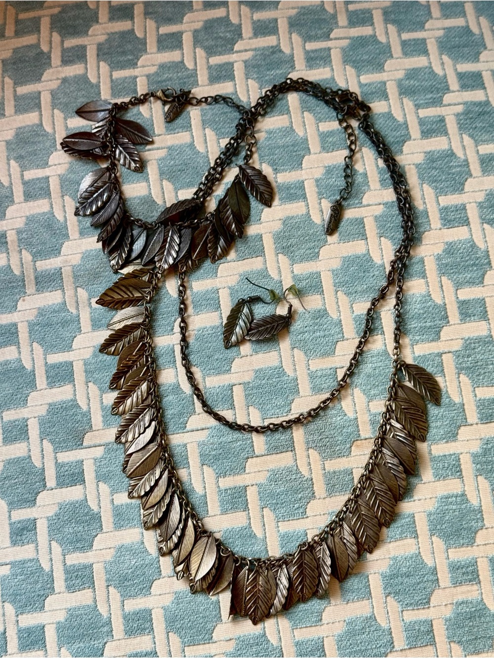 Leaf Multi-Strand Necklace, Earring, BraceletSet, copper look by Plunder Designs